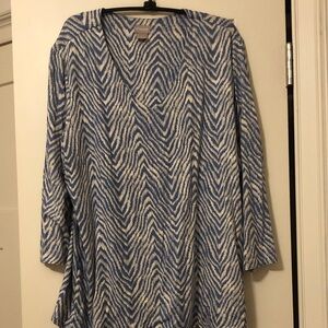 Chico's Blue and White Chevron V-Neck Top